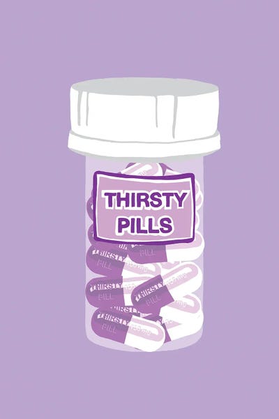 Pills: Thirsty Pill Bottle Lavender by Jaymie Metz