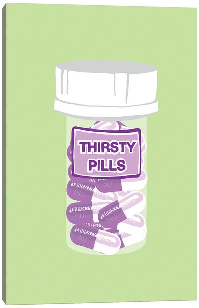 Thirsty Pill Bottle Mint Canvas Art Print - Pills