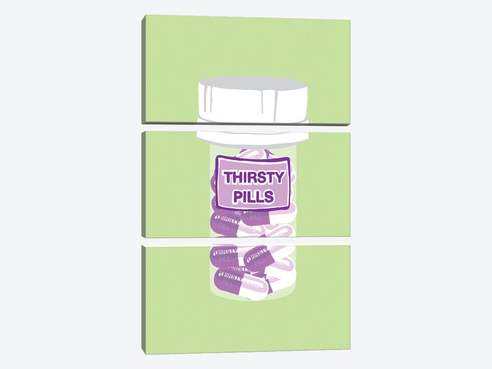 Thirsty Pill Bottle Mint by Jaymie Metz 3-piece Canvas Art