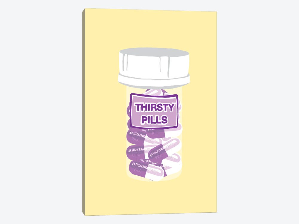 Thirsty Pill Bottle Yellow by Jaymie Metz 1-piece Canvas Artwork