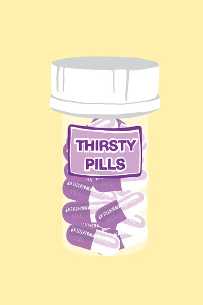 Pills: Thirsty Pill Bottle Yellow by Jaymie Metz