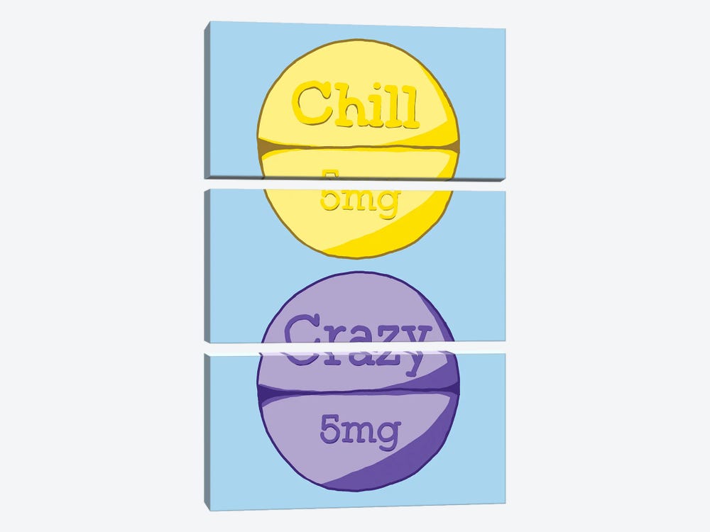 Chill Crazy Pill Blue by Jaymie Metz 3-piece Canvas Print