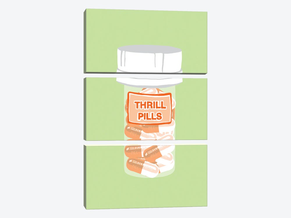 Thrill Pill Bottle Mint by Jaymie Metz 3-piece Canvas Wall Art
