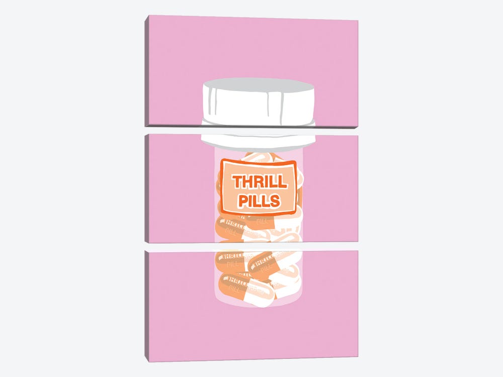 Thrill Pill Bottle Pink by Jaymie Metz 3-piece Canvas Print