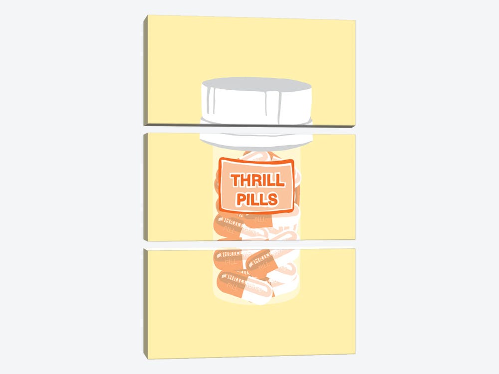 Thrill Pill Bottle Yellow by Jaymie Metz 3-piece Canvas Art