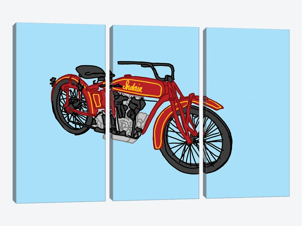 Red Antique Motorcycle by Jaymie Metz 3-piece Canvas Wall Art