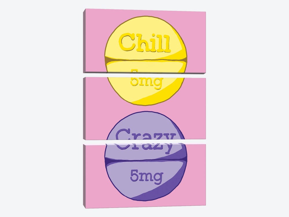 Chill Crazy Pill Pink by Jaymie Metz 3-piece Canvas Artwork