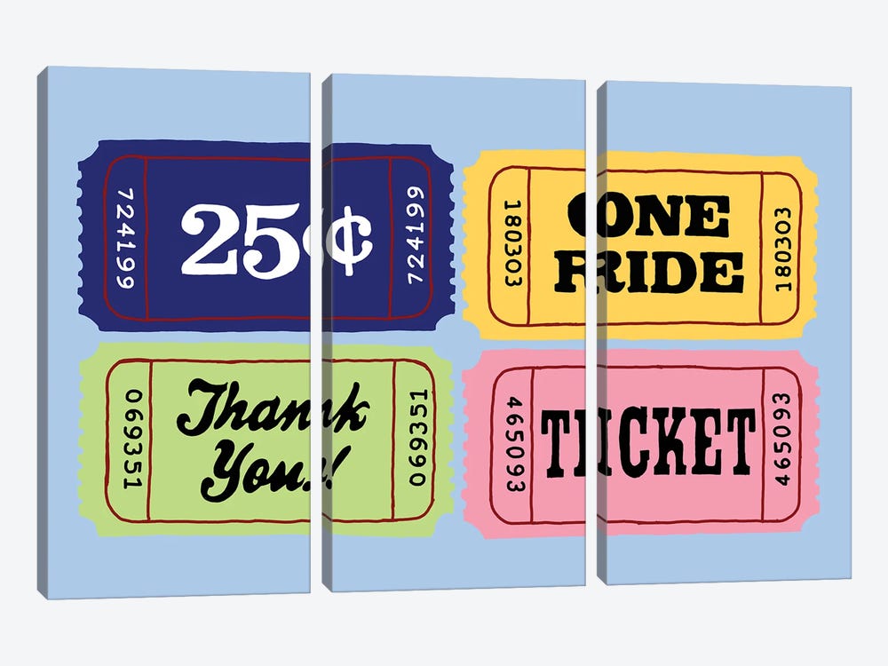 25 Cent One Ride Thank You Ticket by Jaymie Metz 3-piece Canvas Print