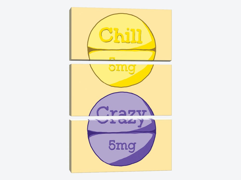 Chill Crazy Pill Yellow by Jaymie Metz 3-piece Canvas Art Print