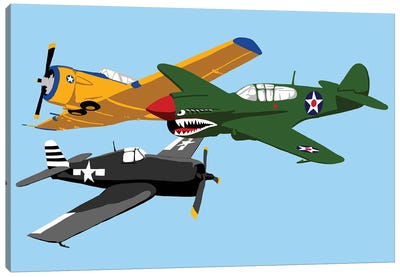 WWII Plane Horizantal Canvas Art Print - Military Aircraft Art
