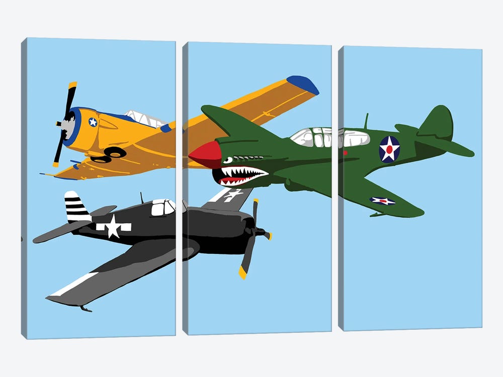 WWII Plane Horizantal by Jaymie Metz 3-piece Canvas Print