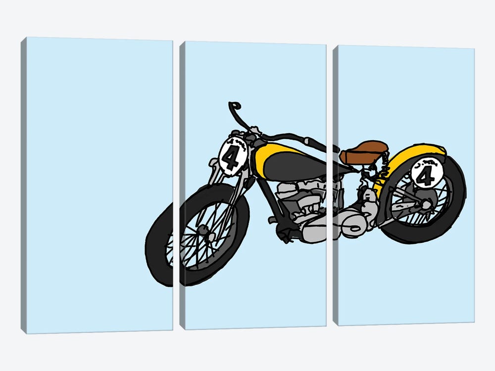 Yellow And Black Antique Motorcycle by Jaymie Metz 3-piece Canvas Wall Art