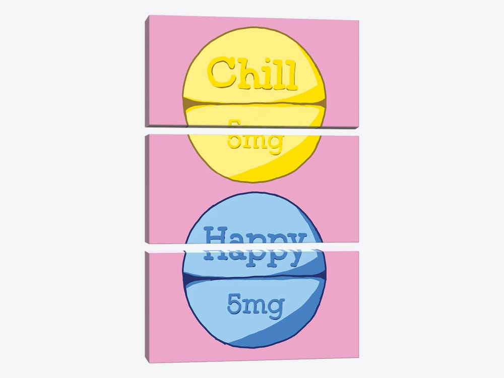 Chill Happy Pill Pink by Jaymie Metz 3-piece Canvas Artwork