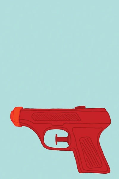 Red Squirt Gun Tiffany Blue by Jaymie Metz art print