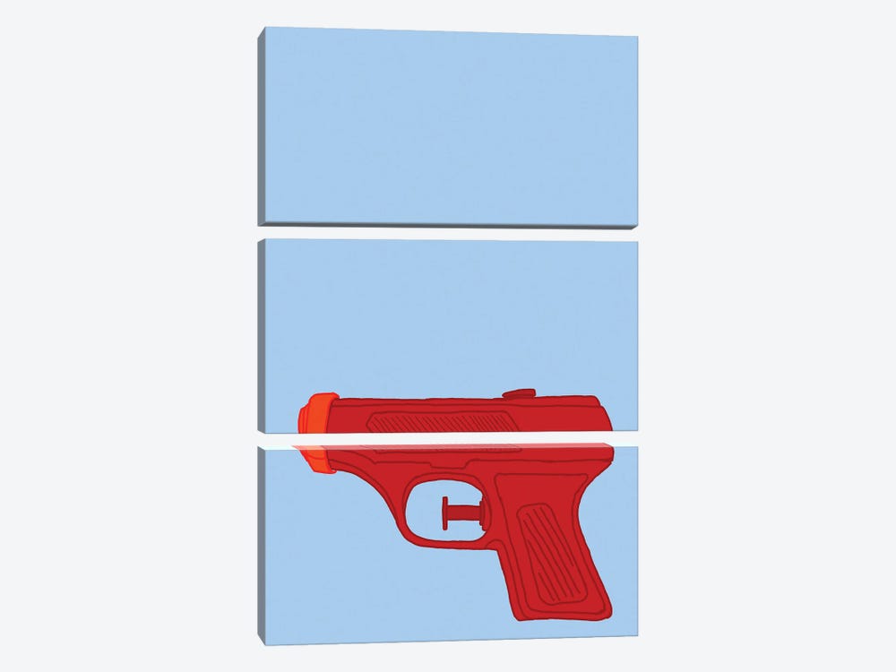 Red Squirt Gun Blue by Jaymie Metz 3-piece Canvas Print