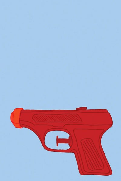 Weapons & Artillery: Red Squirt Gun Blue by Jaymie Metz