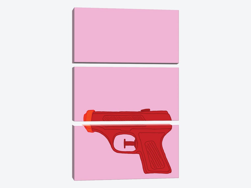 Red Squirt Gun Pink by Jaymie Metz 3-piece Canvas Art Print