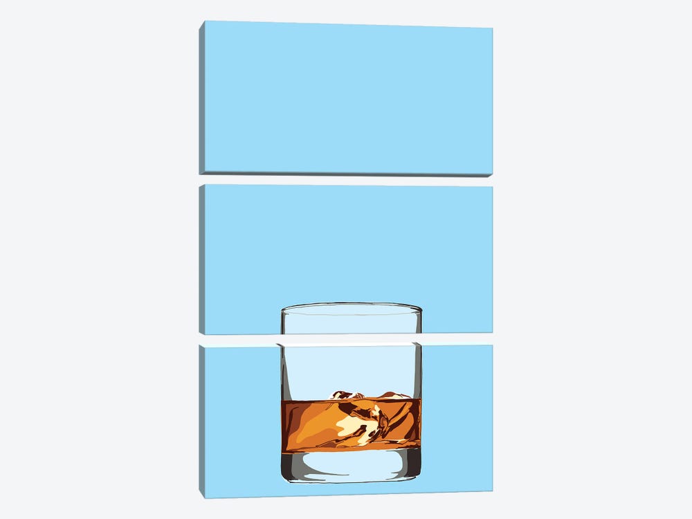 Glass Of Whiskey Blue by Jaymie Metz 3-piece Art Print