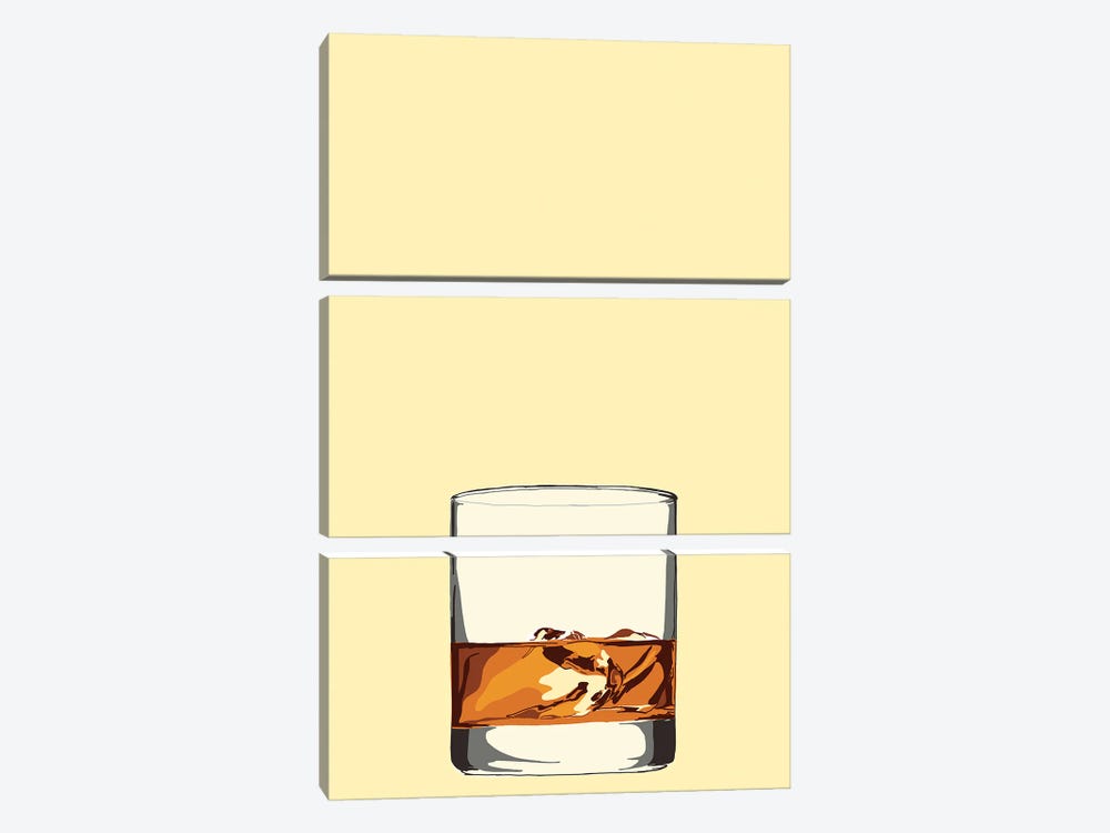 Glass Of Whiskey Yellow by Jaymie Metz 3-piece Canvas Wall Art