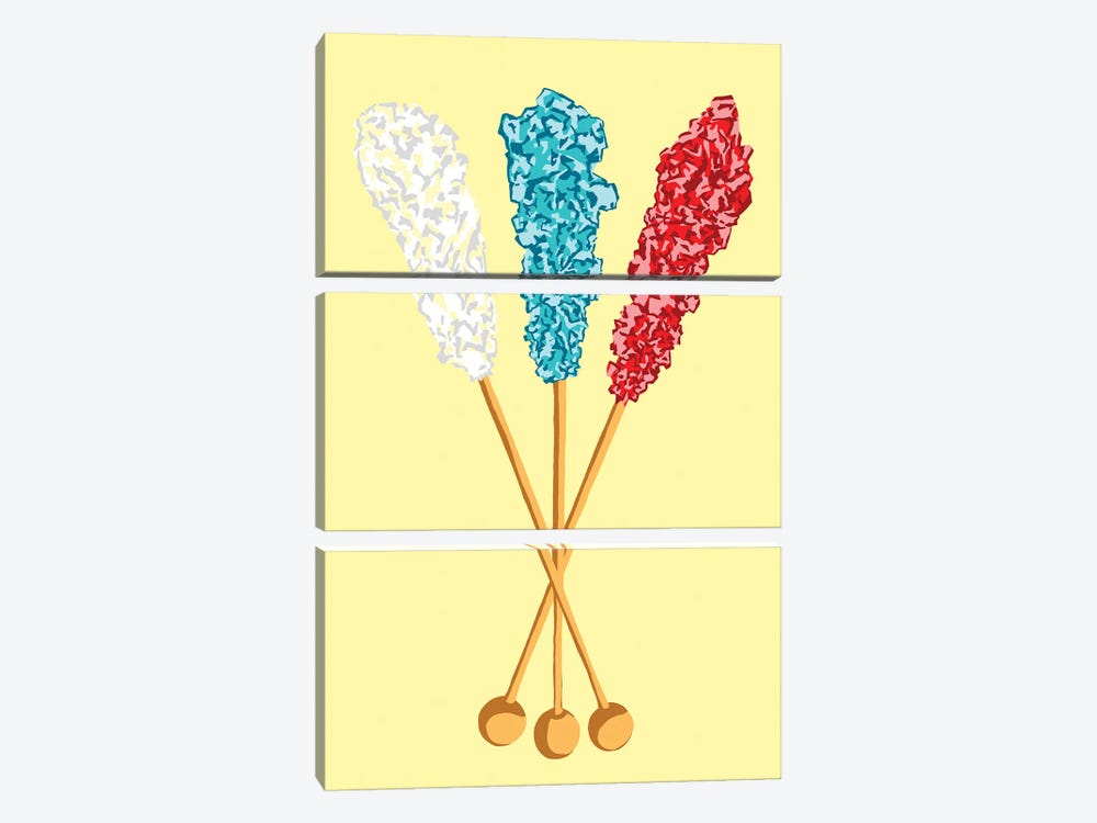 White Teal Red Rock Candy Yellow by Jaymie Metz 3-piece Canvas Art Print