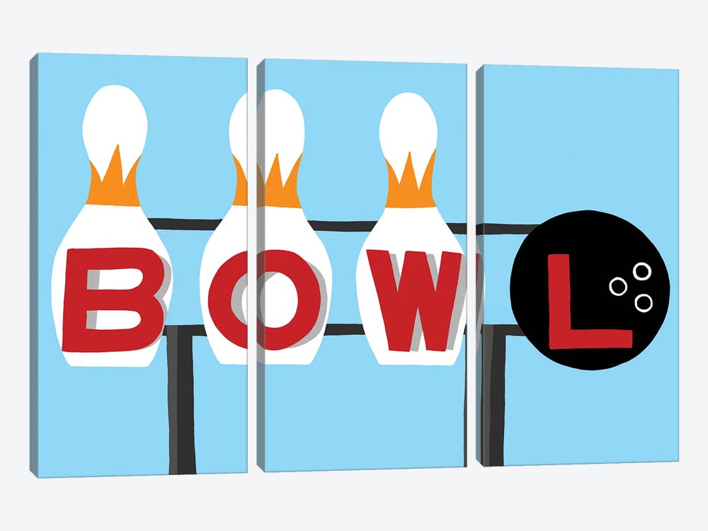 Bowling Sign by Jaymie Metz 3-piece Canvas Art
