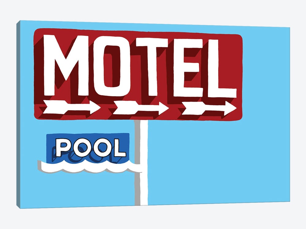 Red Motel And Pool Sign by Jaymie Metz 1-piece Canvas Wall Art