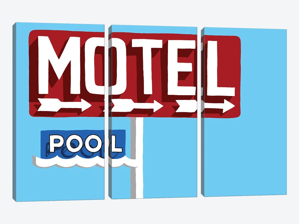 Red Motel And Pool Sign by Jaymie Metz 3-piece Canvas Artwork