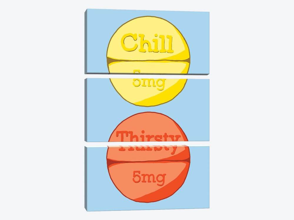 Chill Thirsty Pill Blue by Jaymie Metz 3-piece Canvas Print