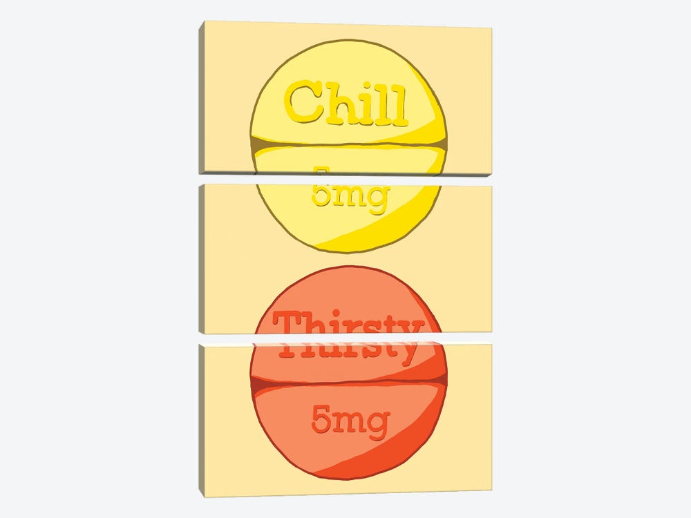 Chill Thirsty Pill Yellow by Jaymie Metz 3-piece Canvas Print