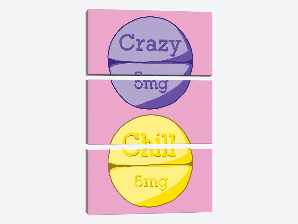 Crazy Chill Pill Pink by Jaymie Metz 3-piece Canvas Wall Art