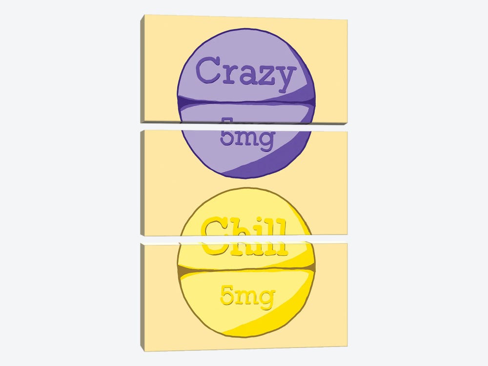 Crazy Chill Pill Yellow by Jaymie Metz 3-piece Art Print