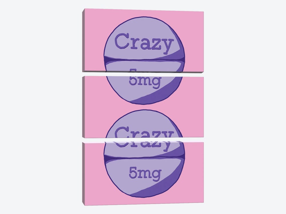 Crazy Crazy Pill Pink by Jaymie Metz 3-piece Canvas Print