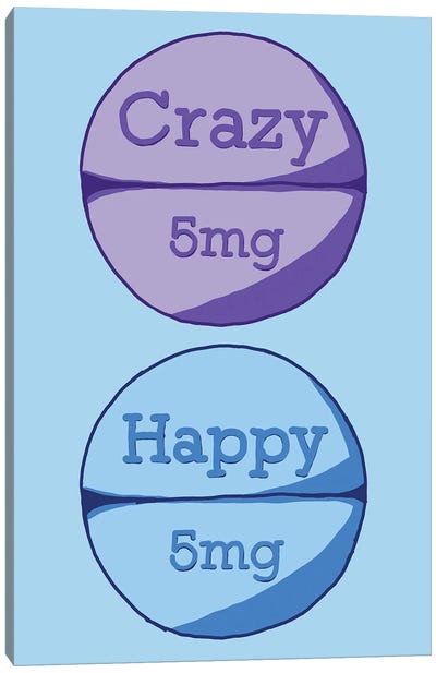 Crazy Happy Pill Blue Canvas Art Print - Jaymie Metz