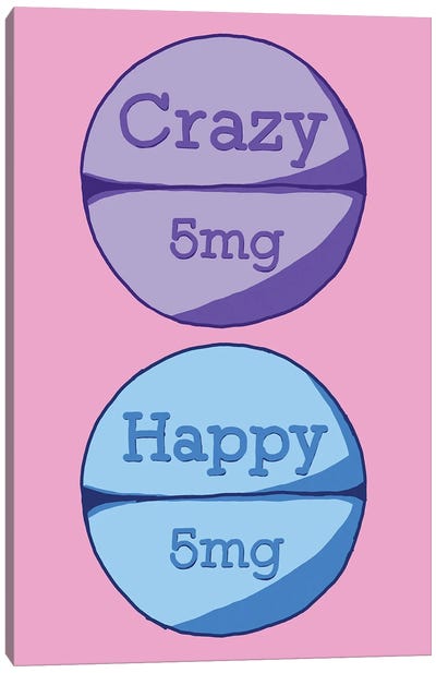 Crazy Happy Pill Pink Canvas Art Print - Pills