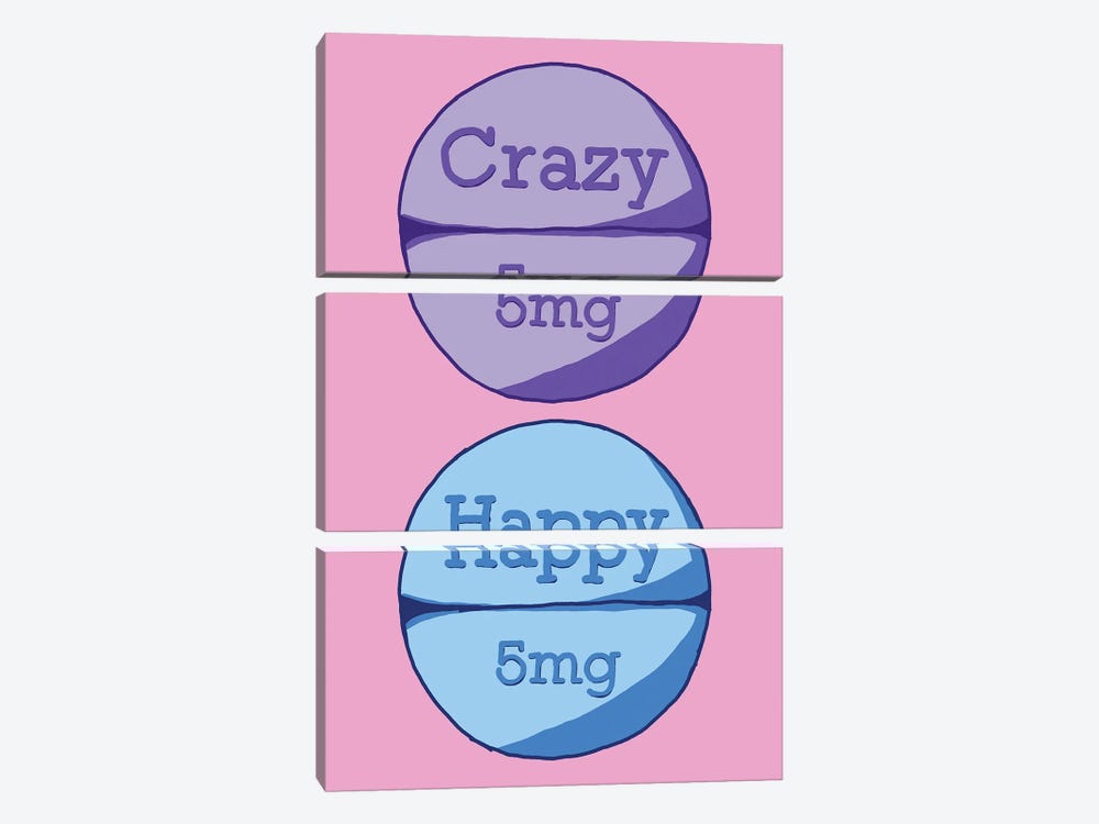 Crazy Happy Pill Pink by Jaymie Metz 3-piece Canvas Wall Art