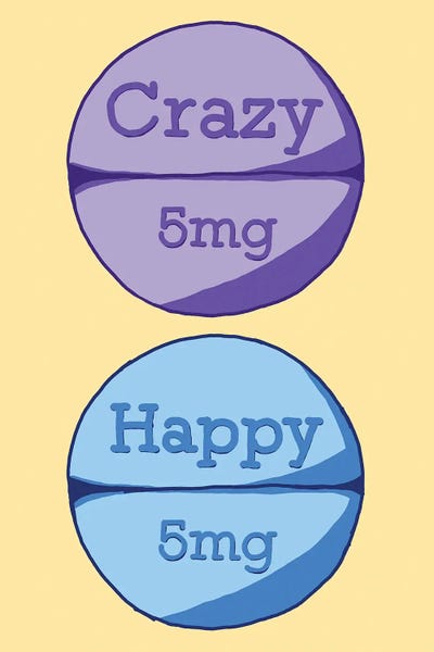 Crazy Happy Pill Yellow by Jaymie Metz art print