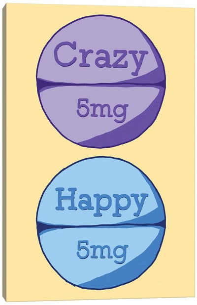 Crazy Happy Pill Yellow Canvas Art Print - Pills