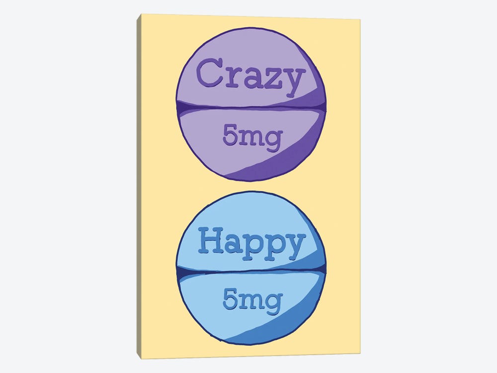 Crazy Happy Pill Yellow by Jaymie Metz 1-piece Canvas Wall Art