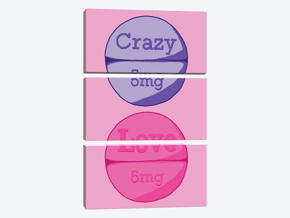 Crazy Love Pill Pink by Jaymie Metz 3-piece Canvas Wall Art