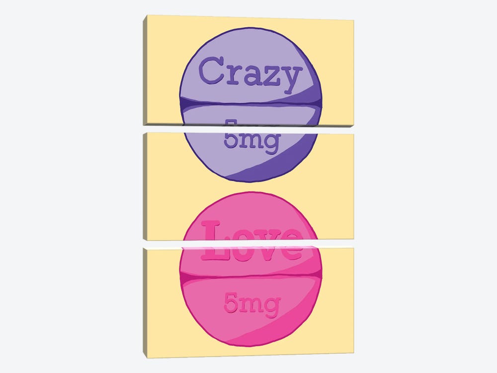 Crazy Love Pill Yellow by Jaymie Metz 3-piece Canvas Print