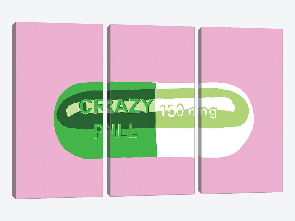 Crazy Pill Pink by Jaymie Metz 3-piece Canvas Art Print