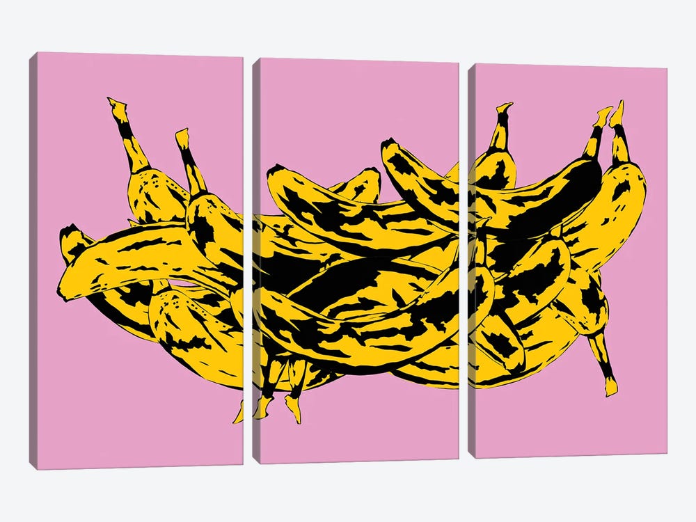 Band Of Bananas II Pink by Jaymie Metz 3-piece Canvas Art Print
