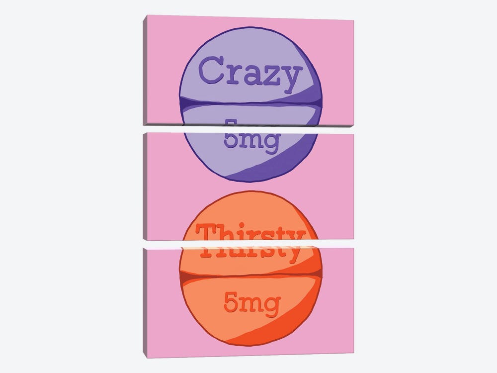 Crazy Thirsty Pill Pink by Jaymie Metz 3-piece Canvas Print
