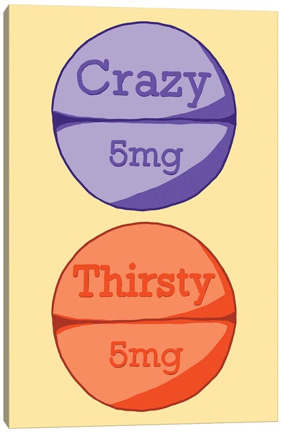 Crazy Thirsty Pill Yellow Canvas Art Print - Jaymie Metz