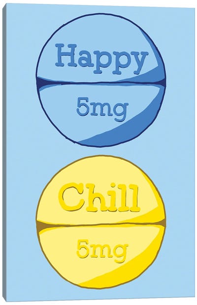 Happy Chill Pill Blue Canvas Art Print - Pills