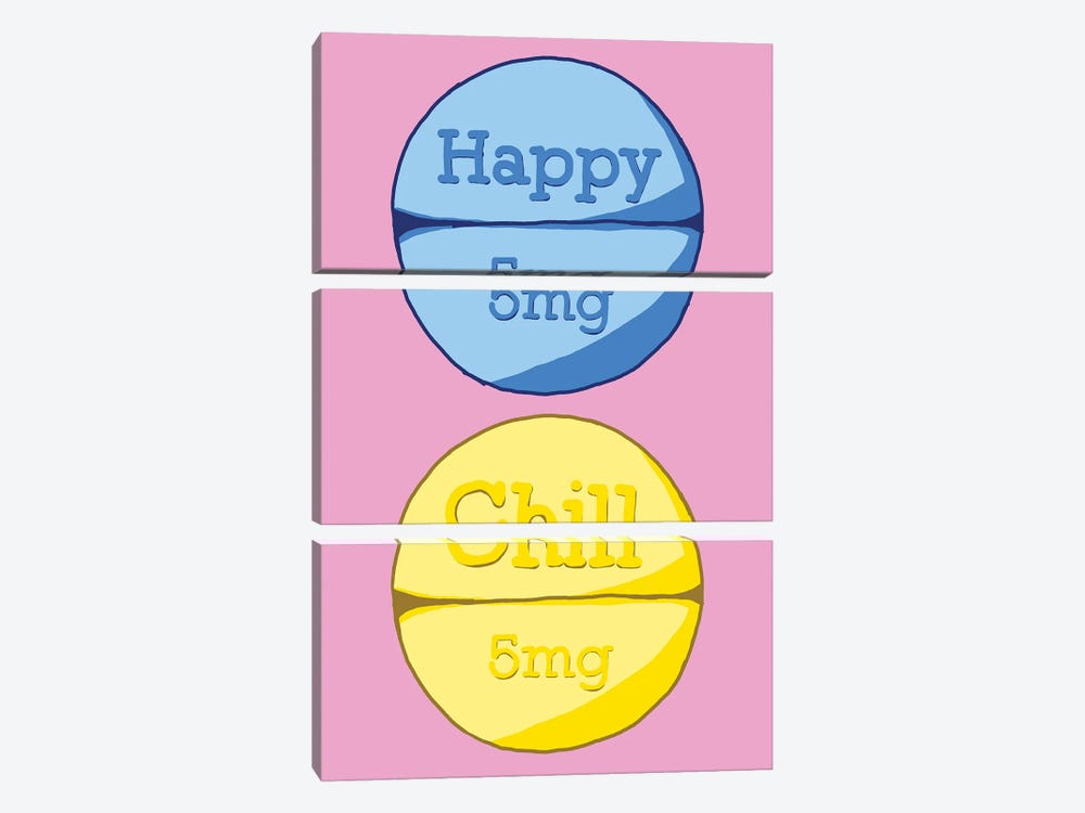 Happy Chill Pill Pink by Jaymie Metz 3-piece Canvas Artwork