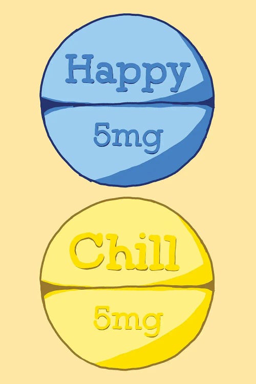 Happy Chill Pill Yellow by Jaymie Metz wall art