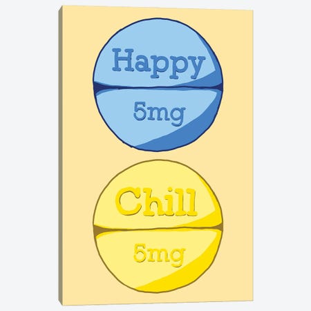 Happy Chill Pill Yellow Canvas Print #JYM68} by Jaymie Metz Canvas Wall Art
