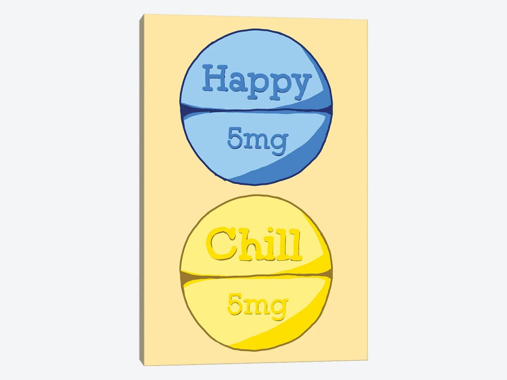 Happy Chill Pill Yellow by Jaymie Metz 1-piece Art Print