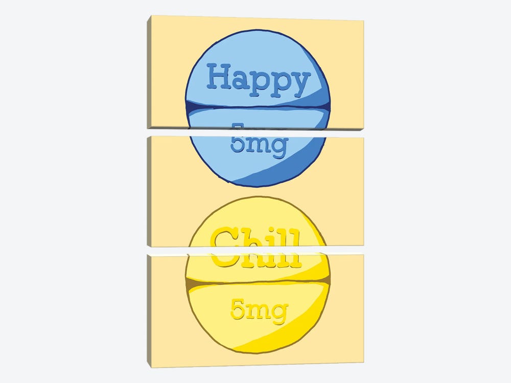 Happy Chill Pill Yellow by Jaymie Metz 3-piece Canvas Art Print